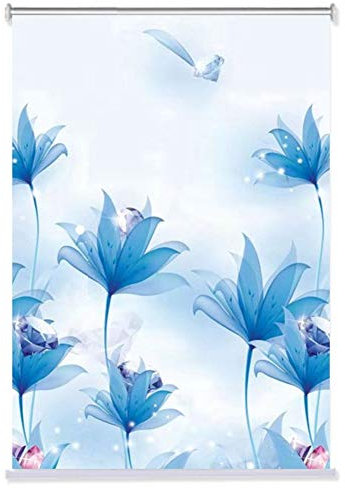 Verdunkelungsrollo, Blumenmuster, 140 cm breit, für Schlafzimmer, Blau