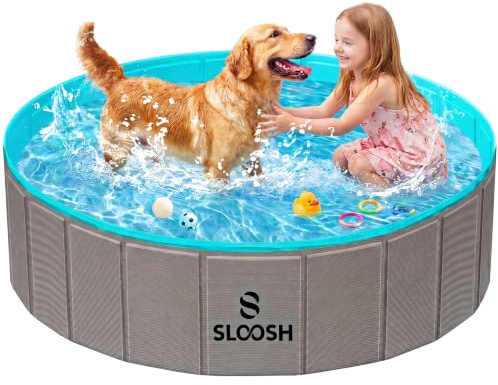 Sloosh Piscina plegable para perros – Piscina plegable para perros y mascotas, piscina para niños de 48 x 12 pulgadas (gris)
