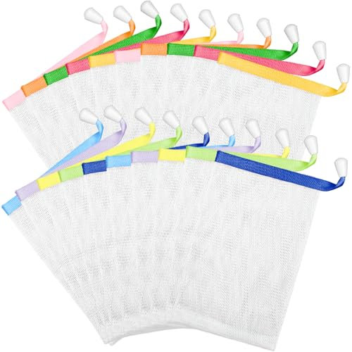 Oruola 20 bolsas de jabón para duchas, bolsas de jabón para jabón fijo, bolsa de jabón, red de jabón, almacenamiento de jabón fijo, bolsa de jabón para champú sólido, exfoliante corporal produce mucha