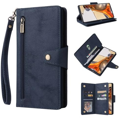 ESONG Fodral för Samsung Galaxy S25,Stötsäkert Magnetiskt mobilfodral flip-fodral,Premium PU-läder plånbok telefonfodral med korthållare/stöd/handledsrem,Fullständigt 360Skydd -blå