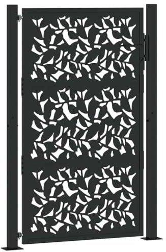 vidaXL Cancello Giardino Nero 105x155 cm in Acciaio Design a Foglia, cancello della Recinzione, cancello Esterno, cancello del Metallo
