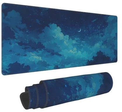 Mouse Pad Gaming Mouse Mat Large XXL Non-Slip Rubber Base Waterproof Smooth Cloth Surface Improves Speed Precision Desk Pad Laptop Keyboard Pad for Office and Home Blue Moon Night 600x300mm N1234