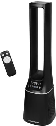 Russell Hobbs Quiet Bladeless Tower fan with Remote Control, Tall Standing Fan, 105cm Tall, 10 Speed Settings, 12 Hour Adjustable Timer, Oscillating Fan 22W Black, RHBLDL12B