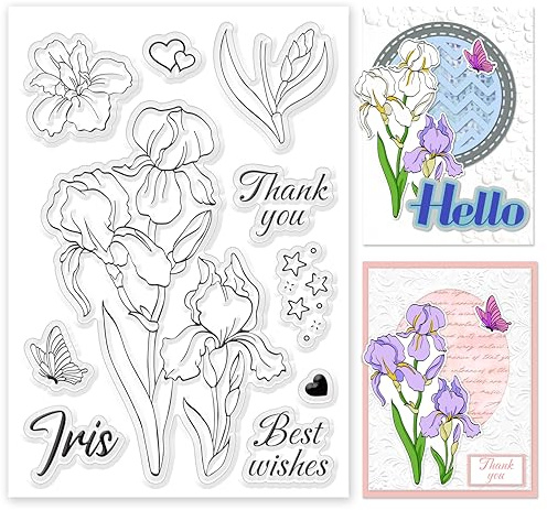 ORIGACH Iris Flower Clear Stamps, Floral Silicone Stamps Flower Transparent Reusable Stamps for Making Cards, DIY Scrapbooking, Photo Album Decoration