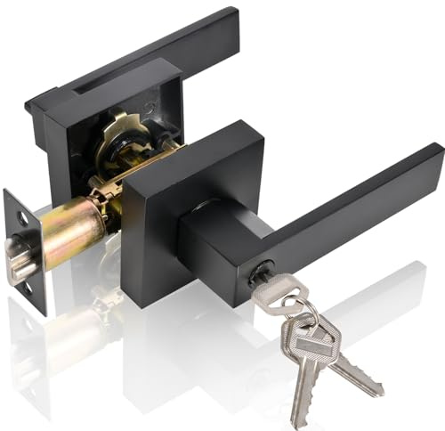 YELANGU Black Heavy-Duty Door Handle Lock Set with 3 Keys, 1 Pack | Stainless steel build, adjustable 60-70mm latch, fits 35-50mm panels, screwdriver fitting for bedroom and bathroom