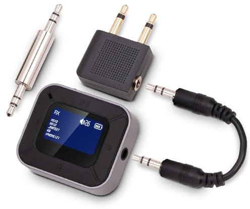 auvisio Adapter, Bluetooth: 2in1-Audio-Transmitter- und Receiver mit Bluetooth 5.3 und Display (Audio Adapter, Transmitter für Flugzeug, PC)