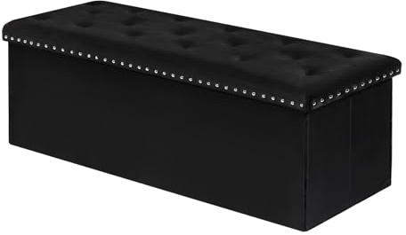 PINPLUS Sitzbank mit Stauraum, Faltbare Aufbewahrungsbank mit Samtbezug, Klappbare Truhenbank für Wohnzimmer, Schlafzimme & Diele, 110x40x40 cm, Schwarz