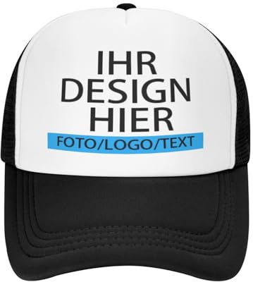 Kustima Basecap personalisiert mit Foto/Logo/Text | selbst gestalten | Kappe personalisiertes Baseball Cap | Trucker Caps Herren Damen in großen Mengen | Mesh Cap für Männer Frauen
