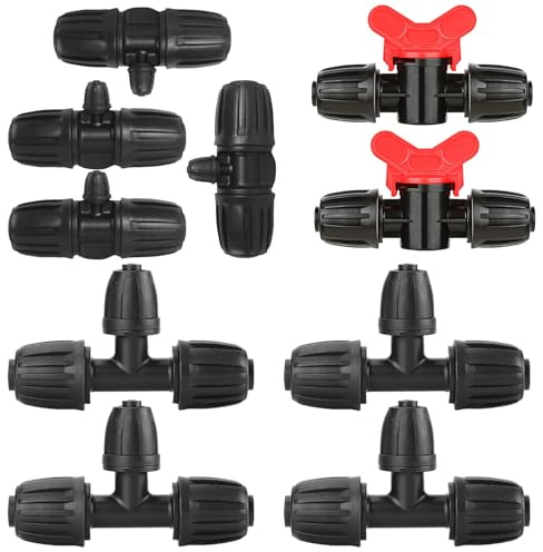 Pack of 10 Irrigation Fittings Kit for Hoses, Barbed Garden Hose Connector, Garden Irrigation, T Connector Fits 13 mm ID Pipes, Micro Drip T-Piece Water Divider, Straight