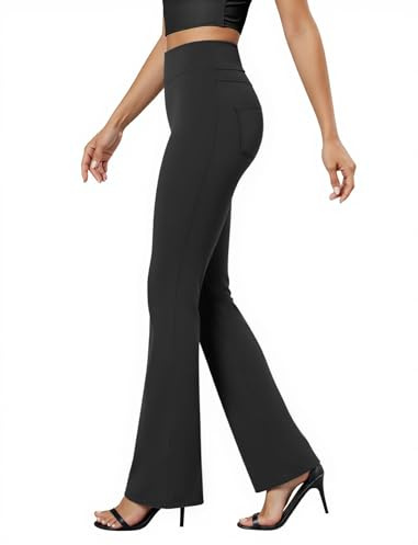Friptspyg Hosen Damen mit Taschen Elegante Hosen Hoher Taille Business Hose Elastische Yogahose Casual Freizeithosen,Schwarz M