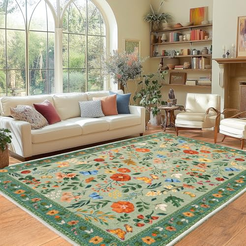 MAST DOO Tappeto per soggiorno, 160 x 230 cm, boho a pelo corto, lavabile, per camera da letto, soggiorno, grande, lavabile, antiscivolo, design floreale, per sala da pranzo, ufficio, arredamento