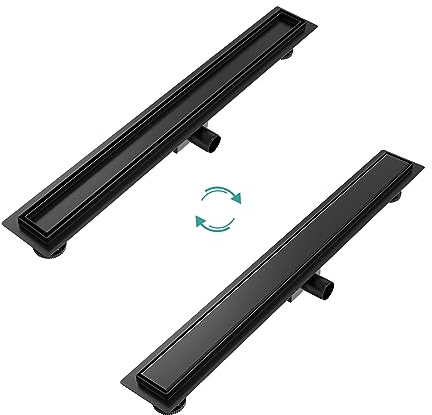 EMKE Duschrinne 80 cm Schwarz – Bodenablauf Dusche mit Siphon, Geruchsverschluss & Haarsieb – Edelstahl Duschabfluss, Ablaufrinne für bodengleiche Dusche im Badezimmer