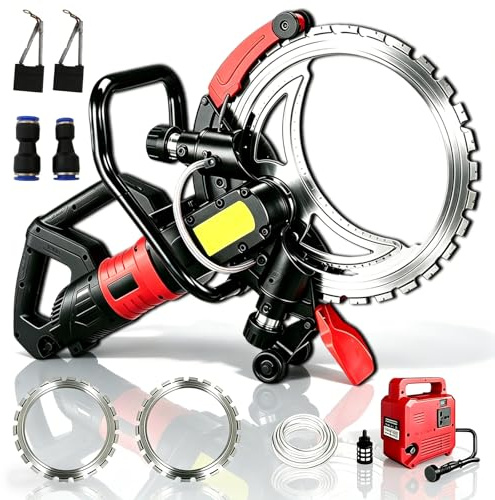 Scie à béton électrique 8980W/9500W, Scie à Anneau pour Béton, Machine de Découpe Murale, Profondeur de Coupe 300mm, 2 Lame Diamant 410mm, Rainureuse Beton Coupe sans Poussière 8980W