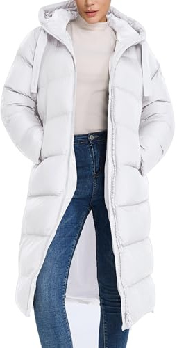 HOTIAN Abrigo largo de invierno para mujer, parka acolchado, cremallera, abrigo de plumón, chaqueta de exterior, abrigo de invierno con capucha