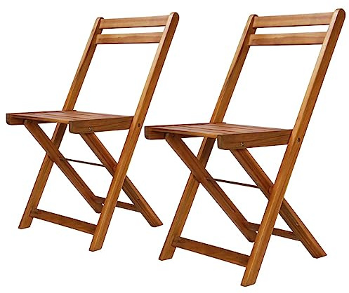 HaoChrymec Outdoor-Bistrostühle 2 STK. aus Massivholz Akazie, mit Öl-Finish, Zusammenklappbar, Komfortable Fußstützen, Garten Möbel, Bistrostuhl Outdoor, Biergartenstühle, Braun, 40 x 51 x 80 cm