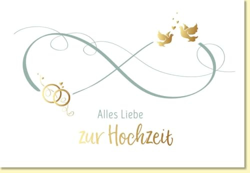 Gutsch Verlag Glückwunschkarte zur Hochzeit mit goldenen Ringen und Tauben edles Design Doppelkarte für Hochzeitsglückwünsche stilvolle Hochzeitskarte - mit Umschlag