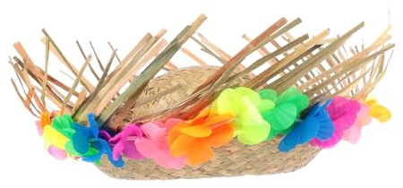 DIKACA Sombrero de Paja Lei Hawaiano para Cosplay y Fiesta Estilo Novedoso Accesorio de Paja para Verano