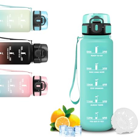 Mujigaga Borraccia, Borraccia 500ml, Boraccia Senza Perdite, Boraccia Motivazionale, Facile da Trasportare, Bottiglia Graduata, Facile da Pulire, Bottiglia Orari per Sport, Fitness, Scuola, Bambina
