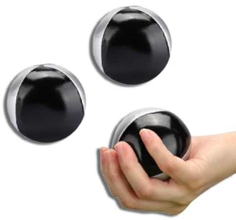 Jwthee 3-teiliges Jonglierball-Set aus PU-Leder, tragbarer Jonglierball für den Innenbereich, Performance-Requisiten, Jonglierball für Anfänger und Profis (Silber/Schwarz)