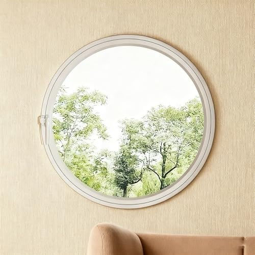 Finestra Rotonda A Giroletto,Finestra Seminterrato,Finestre Di Ventilazione Girevoli A 360°,Per Bagno,Camera Da Letto, Soggiorno Cucina(White1,80cm/31.5in)