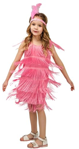 Kreeqe Charmiga retro latinsk dansdräkt för flickor med elegant franskjol för nötknäpparscen och höst för dansfester (rosa, M)