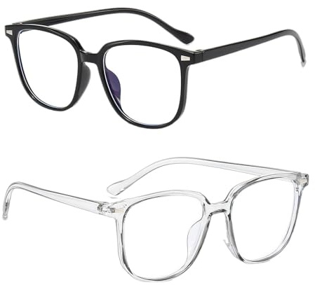 Cyberwork 2 Pares Gafas Luz Azul Hombre y Mujer, Gafas de Bloqueo Luz Azul Anti-reflejantes, Filtro de Luz Azul para Ordenador, Gaming y Lectura, sin Graduar +0,00 (Gris y Negro)