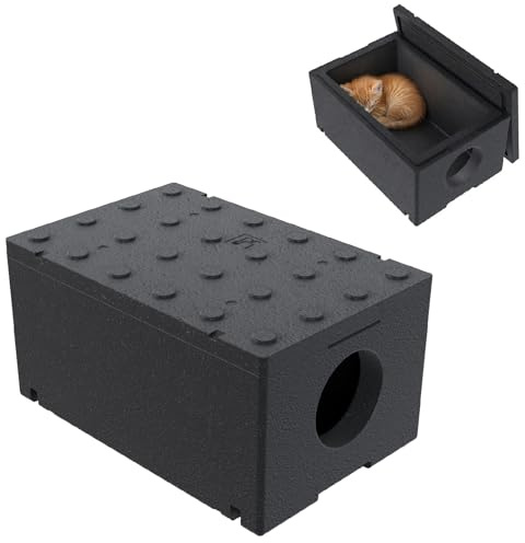 QLS Katzenhaus aus Styropor isoliert 60 x 40 cm Schwarz | Wetterfestes Schutzhäuschen mit 2,5 cm Wandstärke aus Polystyrol. Innenmaße 54,8 x 34,8 x 25 cm für geschützte Rückzugsplätze