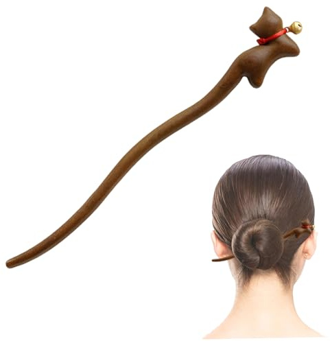 Forcine per capelli da donna, bastoncini per capelli a forma di gatto con decorazione a campana, forcine in legno lisce e senza danni, 7 bastoncini cinesi decorativi, bacchette da donna per