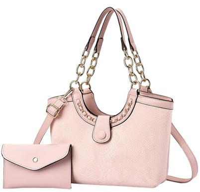 NICOLE & DORIS Handtasche Damen Elegant Schultertasche Groß Handtaschen mit Geldbörse Umhängetasche 2-teiliges Henkeltasche Shopper Tasche für Büro Reise Einkauf