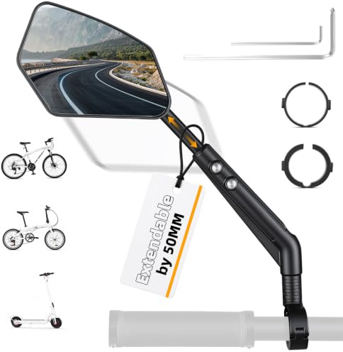 CYCLESPEED Fahrradspiegel Links, Fahrrad Rückspiegel Verstellbar & Ausziehbar, HD Lenkerspiegel für 21–30 mm, Für Fahrrad E-Bike Scooter Mountainbike