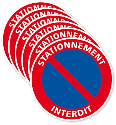 Signalétique.biz France - 6 disques de Panneaux Autocollants Stationnement Interdit - Papier Autocollant dissuasif Rond STATIONNEMENT Interdit. Stickers Interdiction de stationner