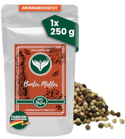 Azafran Bunter Pfeffer ganz Pfefferkörner Mühlen geeignet 250g | Farbenfrohe Körner für frisches Mahlen