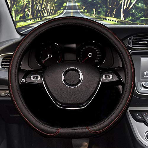 Lifetooler Funda Volante Coche Yipo D, Universal, Transpirable y Antideslizante, Protector Volante Coche Forma D para Hombres, Mujeres, 38 cm (15 ), Cuero de PU (Negro Rojo)
