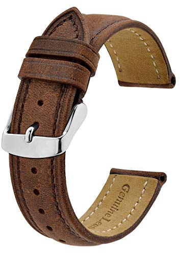 BISONSTRAP Correa de Reloj 20mm, Correa Piel de Cuero Vintage, Marrón Oscuro