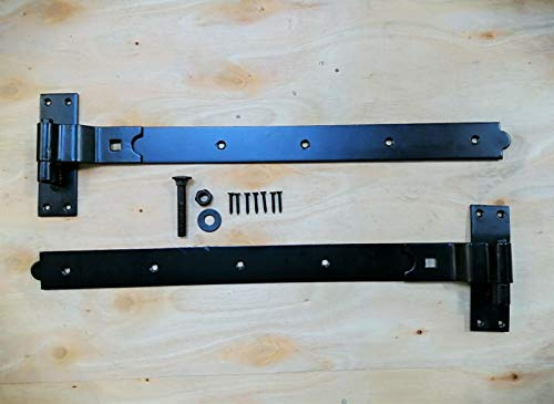 Infinity Decor 45,7 cm 61 cm gekröpft oder gerade Schwerlasthaken und Band Torscharniere Drop Bolt Set – Schwarz/Zink (5 x 61 cm Scharnier + Fallbolzen, gekröpft, schwarz)