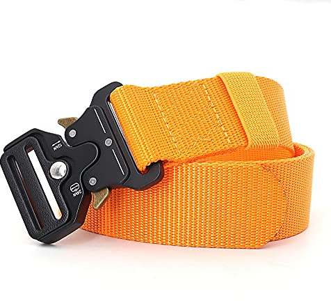 HUYUEXIN Herren Military Tactical Canvas Gürtel - Plus Größe Extra Langes Schnellverschluss-Gurtband, 1,5Quot; Heavy-Duty Nylon Riggers Gürtel Für Damen Jeans Outdoor-Trainingssport, Orange, 120 cm