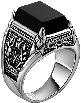 Beydodo Silber 925 Ring Personalisiert für Herren, Freundschaftsringe Ring Männer Silber Gr.57 (18.1) -Retro Filigran Ring mit Schwarz Stein