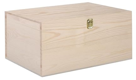 green leaves Natural Finish Wooden Storage Box DIY Crate With Hinged Lid And Locking Clasp (X Large)