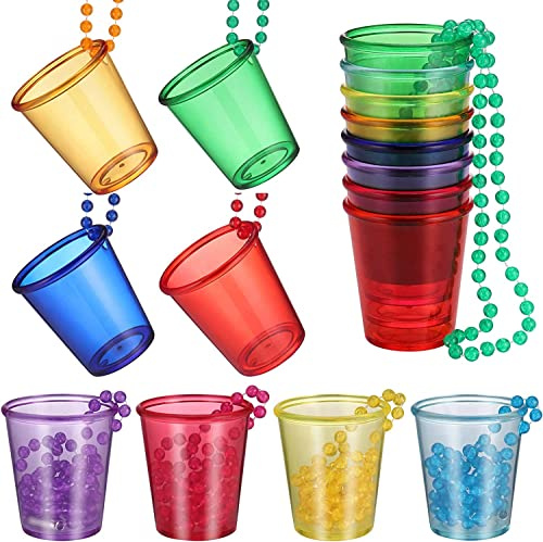 Zocipro 16 Stück Schnapsgläser zum Umhängen Braut Schnapsglas Halskette | Schnapsglas Plastik zum Umhängen für JGA,Braut Kunststoff Tassen Perlen, Bachelorette party,Brautparty Dekoration