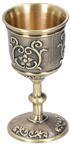 Hapivida Copa Caliz, Royal Cáliz Santo Medievales Latón Vintage Cáliz Dorado Vino Vintage Mini Copas de Vino Cobre Real Medieval Europea Talla Cobre para Beber Whisky Vodka para Bodas (L)