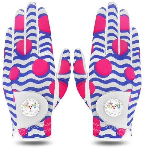 LOVMEAD Damen Golf Handschuh Golfhandschuhe Leder mit Ballmarker All Wetter Linke Rechte Hand Paar, Damen-Golfhandschuhe Rain Grip Weathersof atmungsaktiv weich rutschfest