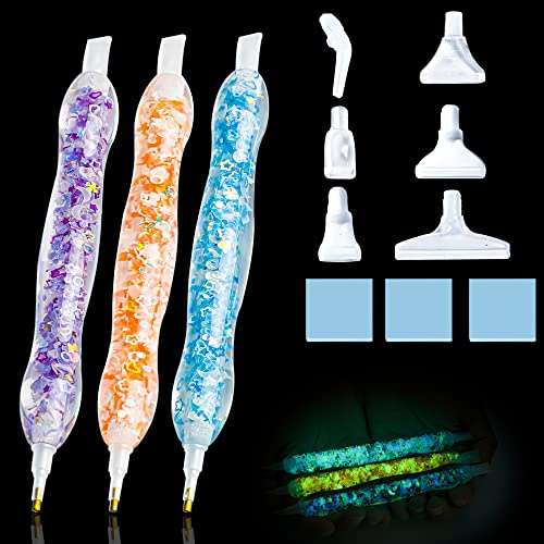 3 Pcs Diamond Painting Stift für Diamond Painting Zubehör, Diamond Painting Set Stift Diamant Painting Stift für 5d Diamant Painting Stifte, Im Dunkeln Leuchtende Stifte mit Spitzen und Wachsset 001