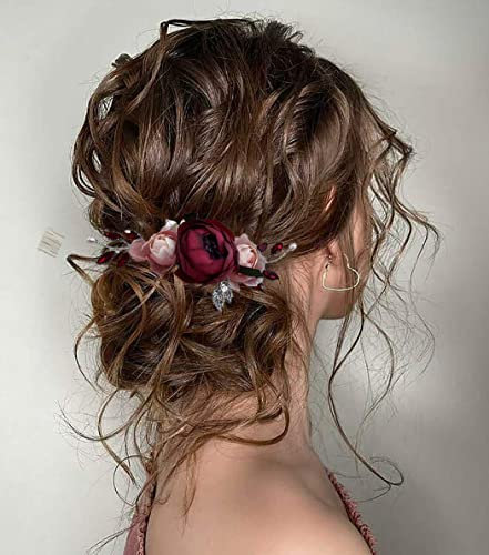 Unicra Haarschmuck für Braut, Hochzeit, Blume, Weinrebe, Kristall, Haarschmuck, silberfarben, floraler Kopfschmuck für Damen und Brautjungfern