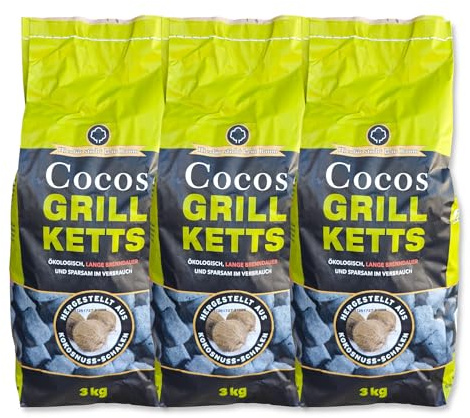 Cocos Grillbriketts 9 kg aus Kokosschalen Premium Grill Brikett Kohle Lange Brenn-& Glutdauer für Grill, Smoker, Dutch Oven | Energie Kienbacher