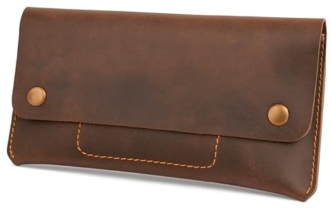 The Antiq Leder Geldbeutel, Geldschein-Organizer, Dollarscheinhalter, Rechnungsorganizer, Geldumschlag mit Handytasche, Geldtasche für Männer und Frauen, Braun, Retro