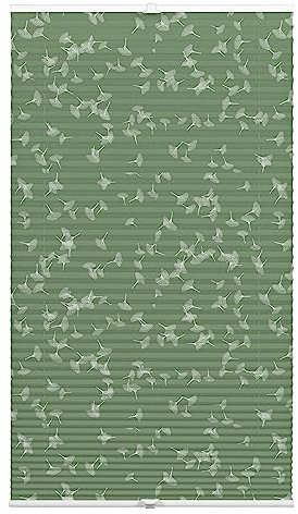 GARDINIA Plissee zum Klemmen, Blickdichtes Faltrollo, Alle Montage-Teile inklusive, Plissee verspannt mit Zwei Bedienschienen, Japandi Ginkgo Jade Green, Grün, 60 x 130 cm