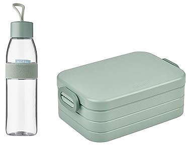 Mepal – Take a Break midi + Trinkflasche Ellipse 500 ml – Nordic Sage – Lunchbox mit Trennwand – ideal für Mealprep-kohlensäuregeeignet –auslaufsicher – bruchfestes Material, Promotion-Set