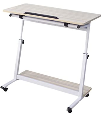 Mobiler Stehpult, Höhenverstellbarer Sitz-Steh-Tisch, Laptop-Sitz-Steh-Wagen, Ergonomisch, Kleiner Winkel Und Rollbar, Für Arbeitszimmer, Schlafzimmer, Wohnzimmer (Natur)