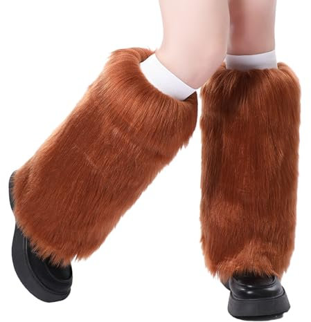 Duohropke Damen Kunstpelz Beinwärmer Plüsch Beinwärmer, Mädchen Furry Fuzzy Beinwärmer Winter Stulpen Damen für Winterwärmer Karneval Halloween Fasching Mottoparty Verkleidung