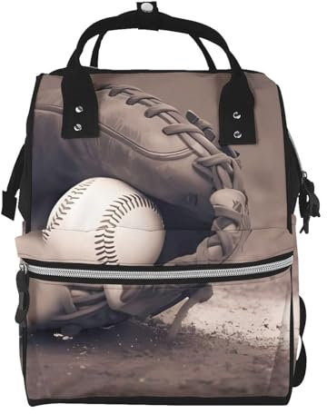 OrcoW Baseball- und Handschuh-Druck-Wickeltasche Mumien-Rucksack Große Kapazität Multifunktions Wasserdichte Windeltasche Für Mama Und Papa, Schwarz , One size